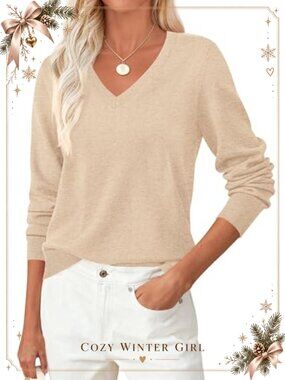 Cozy Knit Long Sleeve V Neck Pullover Sweater